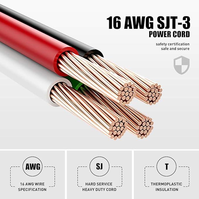 Power Strip with Flat Plug - 3 Ground Sockets 7 Inch Heavy Duty Braided Extension Cord Flat Plug Mountable Socket Strip for Computer/Home/Office