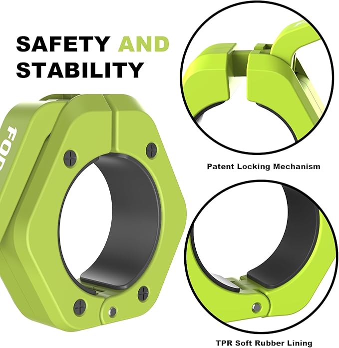 Forcefree+ Barbell Clips (Pair), Barbell Clamps, Quick Release Olympic Barbell Clamps with Anti Slip TPR Grip, Barbell Collars for Secure Weightlifting & Powerlifting (Magnetic, Green)