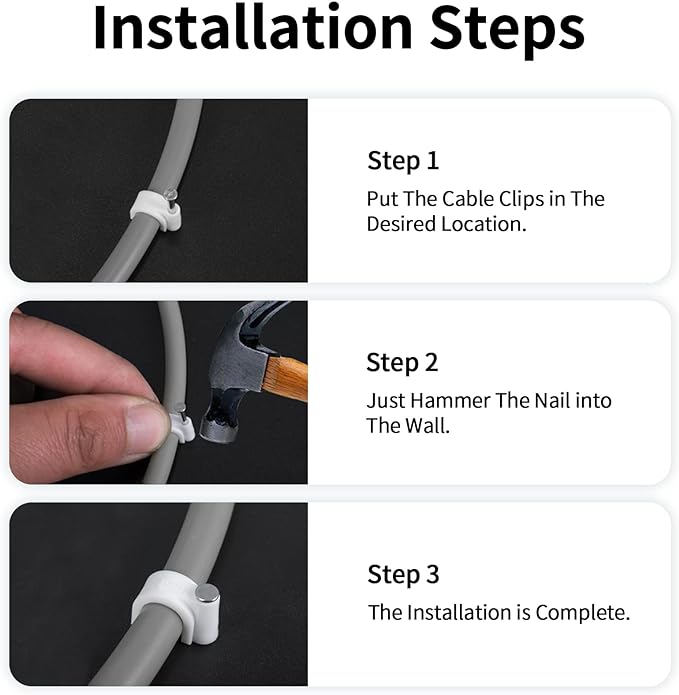 Abnii Cable Clips, 100 Pcs, 10mm, Wire Wall Clips with Steel Nails, Cable Management Organizer Clip, Cable Tacks Coax Holder Clips, RG6 RG59 CAT6 RJ45 Cable Cord Clip, White