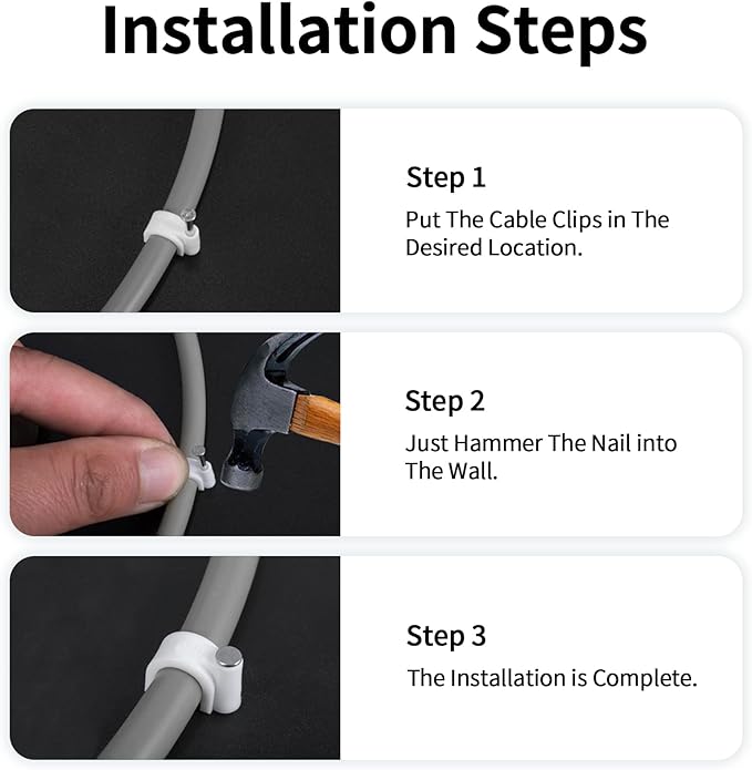 Abnii Cable Clips, 100 Pcs, 7mm, Wire Wall Clips with Steel Nails, Cable Management Organizer Clips, Cable Tacks Coax Holder Clips, RG6 RG59 CAT6 RJ45 Cable Cord Clips, White