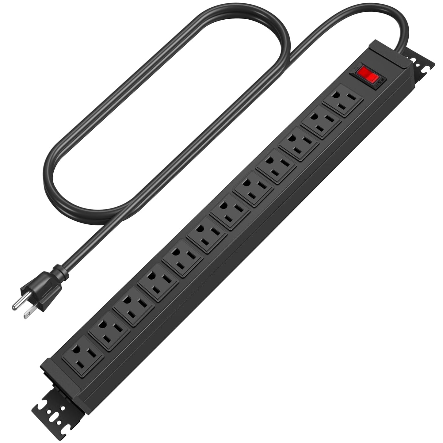 HHSOET Rotating Mountable Power Strip, 12 Outlet Wall Mount Surge Protector,1200J, Metal Heavy Duty and Versatile Outlet Strip, Stylish Appearance, Sturdy and Durable, 6ft Power Cord.(Black)