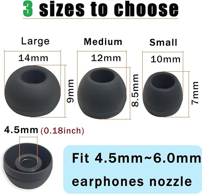 Luckvan Silicone Earbuds Tips Replacement for True Wireless Earbuds Universal Ear Tips Fit 4.5mm-6mm Nozzle 6 Pairs LMS Black