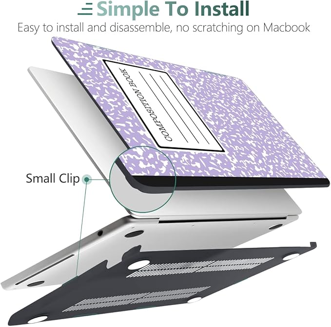 MEEgoodo Case for M5/M4/M3/M2 MacBook Air 13 inch Case 2026 2025 2024 2022, Fit Model A3449/A3240/A3113/A2681, Laptop Hard Shell Compatible with MacBook Air 13.6-inch, Composition Book Purple