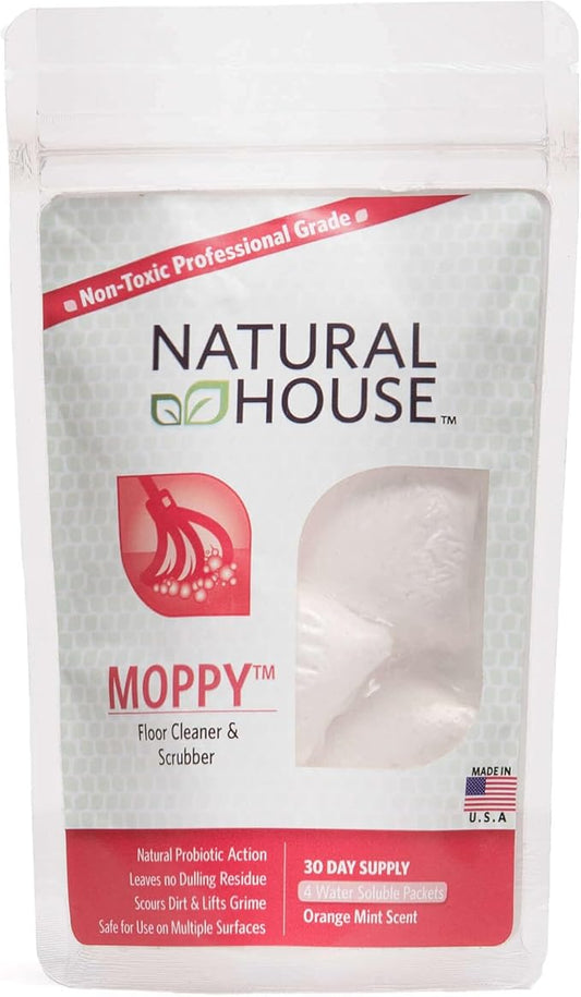 Natural House Moppy - Probiotic Floor Cleaner Pods - No Residue Formula - Multi-Surface Safe - Orange Mint Scent - 60 Count