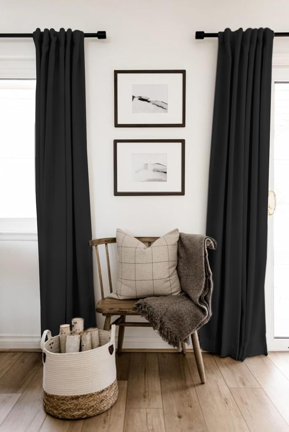 Skiennix Blackout Curtains - 100% Blackout Linen Drapes, Thermal Insulated, 2 Panels Set, 50" W x 96" L, Black