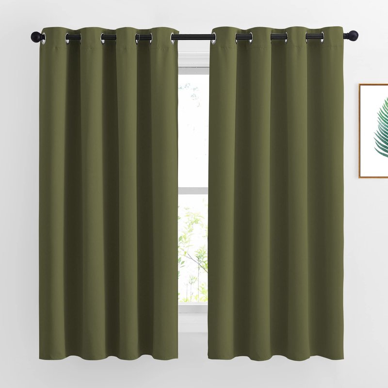 NICETOWN Room Darkening Curtains 63 inches Long for Bedroom, Grommet Thermal Insulated Window Treatments Sound Reducing Drapes for Christmas Day, W46 x L63, Olive, 2 Panels