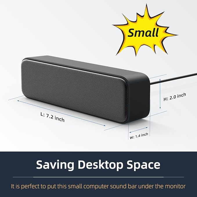 [Upgraded] Computer Speakers for Desktop PC, USB Plug-n-Play, External Speakers for Laptop, Mini PC Sound Bar with Stereo Loud Sound, Enhanced Bass, Compatible with Windows, macOS, ChromeOS, Linux