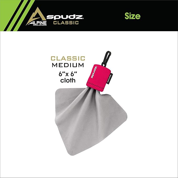 SPUDZ Classic Microfiber Lens Cleaner – Clip-On Pouch, Washable – for Binoculars, Scopes, Glasses, Screens | Classic | Pink, 6 x 6 Inch (3-Pack)