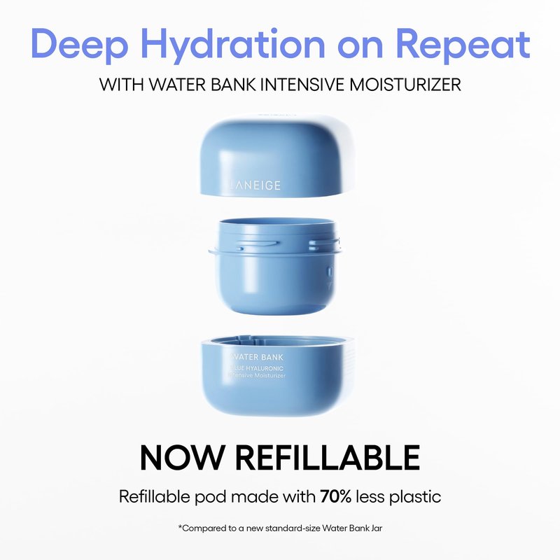 LANEIGE Water Bank Blue Hyaluronic Intensive Moisturizer Refill: Hydrating Face Cream for Very Dry Skin with Squalane & Peptide for Skin Barrier Support, Dermatologist-Tested