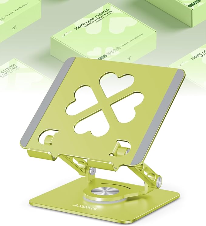 Axbima Tablet Stand for iPad,360° Rotating Desktop Holder - Aluminum Adjustable & Foldable Desk Holder for iPad Pro 12.9/11,Air 10.9,Samsung Tab S9,Portable Home/Office,Gift for Adults,Teens (Green)