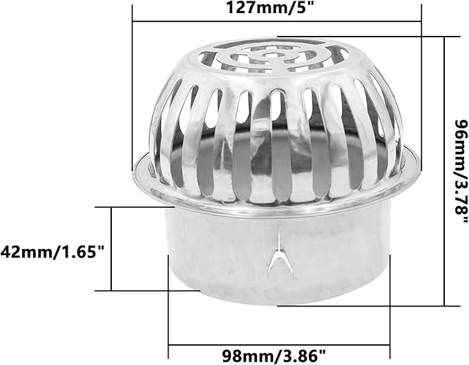 Roof Floor Drain,SAFYY 304 Stainless Steel Roof Drain Dome,Balcony Roof Dome Drain Cover,Yard Outdoor Anti Blocking Strainer,Gardens Gutter Cleaning Tool,Rain Bucket Drainage Parts (2, 110mm/4.3")