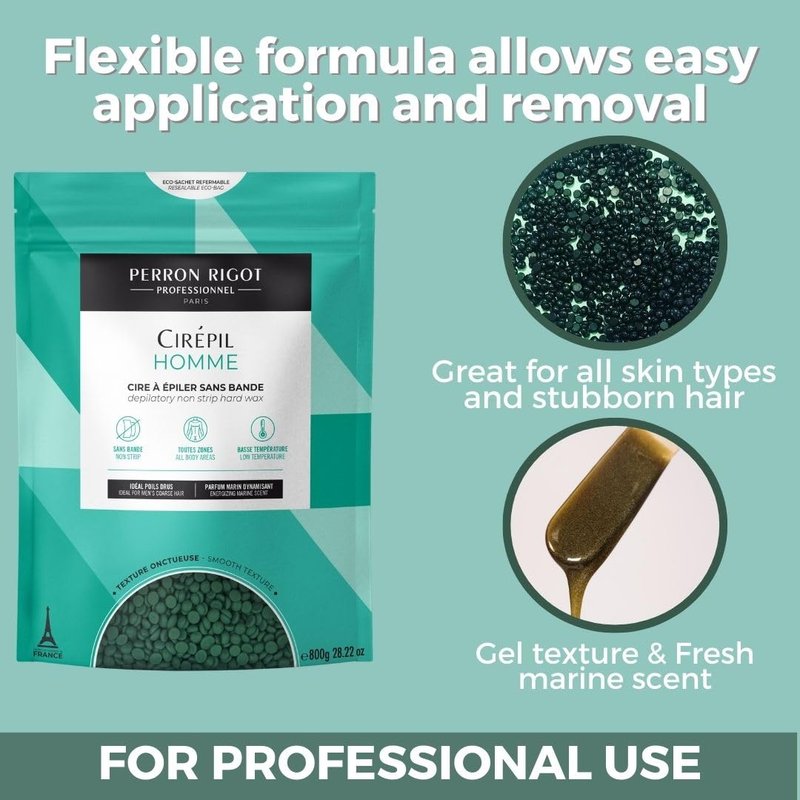 Cirepil - Homme - 800g / 28.22 oz Hard Wax Beads Bag - Strong Grip for Men’s Coarse Hair - Effective Manscaping for Back, Chest & Shoulders - Fresh Marine Scent - Low Temp Refill Bag