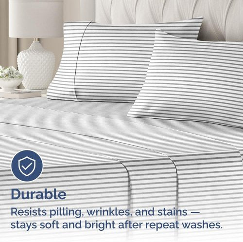 King Pillow Cases by [Brand Name] - Ultra Soft Hotel Quality - 4 Piece Set in Grey Stripes - Wrinkle Free & Machine Washable