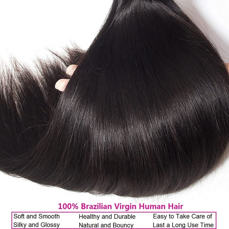 10A Straight Human Hair 1 Bundles 24 Inch 100% Unprocessed Brazilian Virgin Straight Weave Single Bundles Human Hair