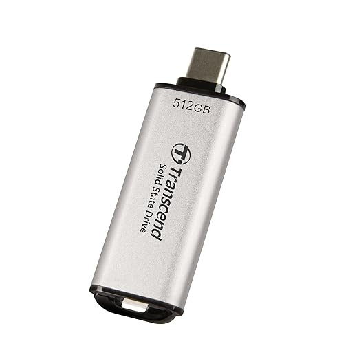 Transcend ESD300 512GB External SSD, Up to 1,050MB/s, Type C USB Drive for iPhone17,16,15, iPad&Mac/Pixel10/Tesla/Steam Deck/ROG Ally/MSI Claw/Android/PS5, Smart TV, USB 3.2 Gen2 Portable SSD- Silver