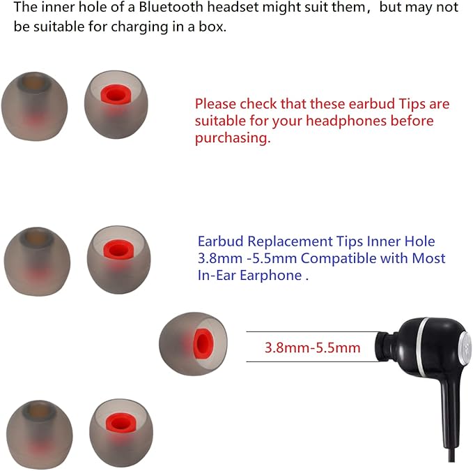 CYADCI 36 Pieces Small Earbud Tips Soft and Comfortable Ear Bud Replacement Pieces Silicone Fit Most in-Ear Headphones，Inner Hole 3.8mm -5.5mm，Small Black and Red Replacement Eartips