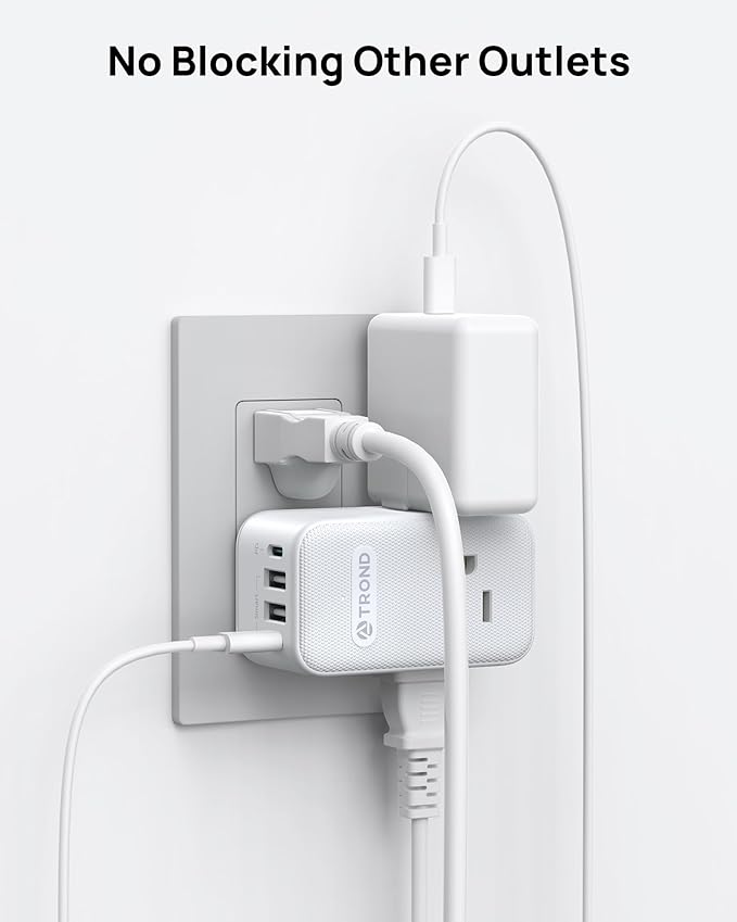 TROND Outlet Extender with 2 PD 20W USB C Charger, 3 AC Multi Plug Outlet Splitter with 360 Rotating Plug, USB Wall Socket Adapter, A Small Charging Station for Kitchen Bathroom Cruise Essentials