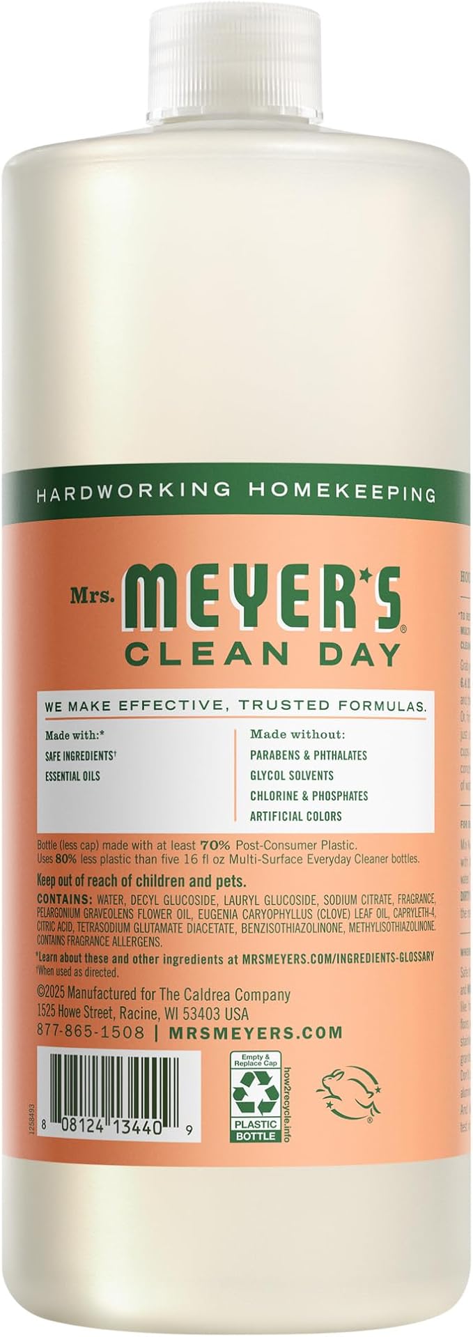 MRS. MEYER'S CLEAN DAY Multi-Surface Cleaner Concentrate, Use to Clean Floors, Tile, Counters, Geranium, 32 fl. oz - Pack of 2