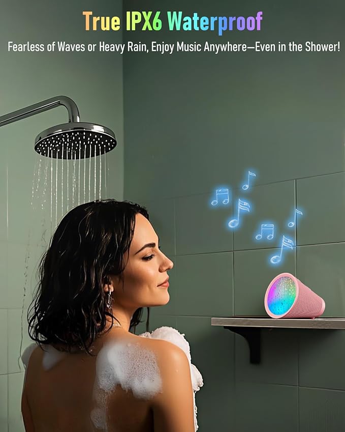 Gladorn Portable Bluetooth Speaker Wireless with 9 Color Lights, 20H Playtime, Stereo Pairing, Deep Bass, IPX6 Waterproof, Bluetooth 5.3, Small Speaker for Home, Party, Outdoor, Camping, Beach, Gift