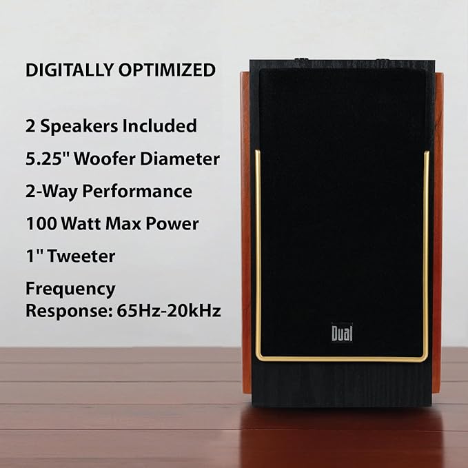 Dual Electronics LUHSL20B Cherrywood & Black 2-Way Bookshelf Speakers with Smart Speaker Dock | Class-D Amplifier | Bluetooth | Home, PC | Loud & Deep Bass | Wireless Remote Control | Sold in Pairs