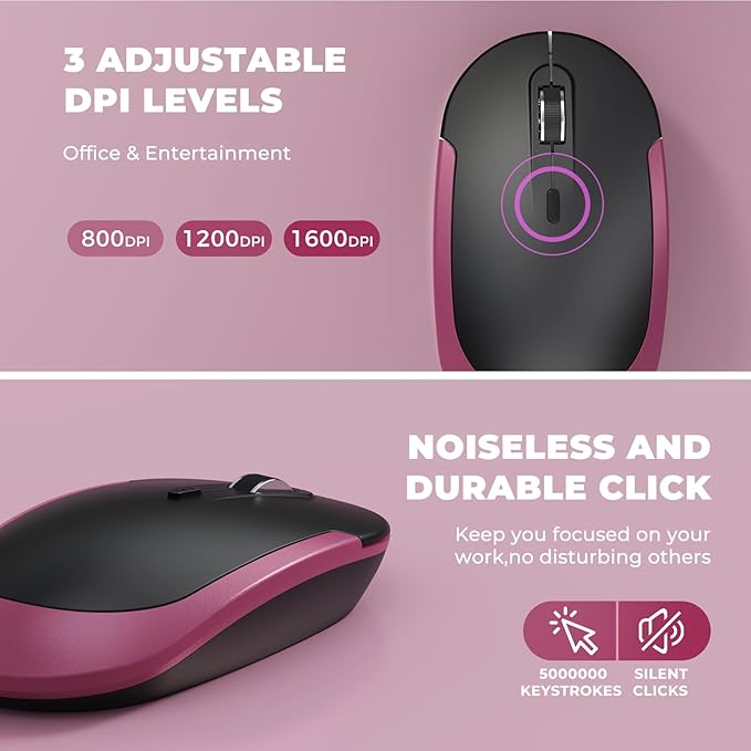 Rechargeable Compact Quiet Full-Size Keyboard and Mouse Combo with Nano USB Receiver for Windows, Laptop, PC, Notebook-Black and Red