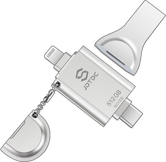 Genuine Apple MFi Certified iPhone Flash Drive 512GB - Real Capacity - One-Click Encrypted Auto Backup Photo Stick, Securely Store & Transfer Photos, Videos, Contacts, Files For iPhone/iPad/Android/PC