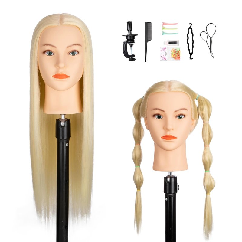 Mannequin Head 80% Human Hair, Blonde Hair Cosmetology Mannequin Head Hairdressers Practice Braiding Head for Hair stly (#613 Blond)
