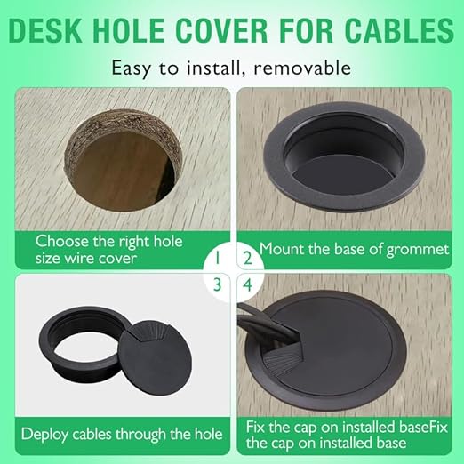 EASYEAH 10 Pcs Desk Grommet 2" / 50 mm, Desk Cord Hole Cover, Cable Grommet ABS Plastic, Desk Hole Grommet for Home & Office Pc, Detachable Adjustable Cable Cord Organizer-Silvery