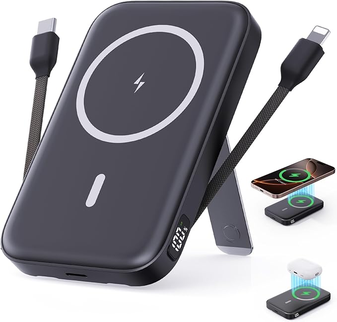 VTIAEK 2026 Latest Portable Charger, 16800mAh Magnetic Wireless Power Bank with 2 Built in Cables, LED Display Battery Pack Travel Essentials for iPhone 17/16/15/14/13/Pro/Mini/Pro Max Andriod