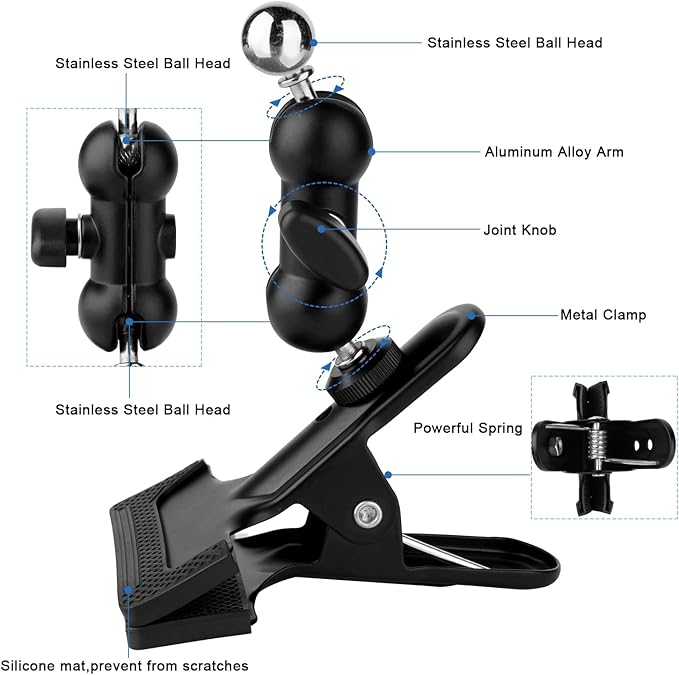 Mippko Clamp Phone Stand Holder for Guitar Head/Desk/Table/Glass/Baffle/Easel,Guitar Head Phone Mount,360°Adjustable Aluminium Alloy Arm Compatible with iPhone/Nexus/HTC/LG/Huawei/Smart Phones