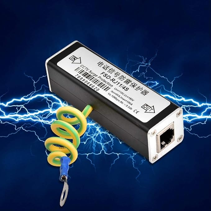Cunyuer RJ11 Telephone Fax Protector, Lighting Thunder Arrester Device, Audio Telephone Protector Data Single Protector 110V
