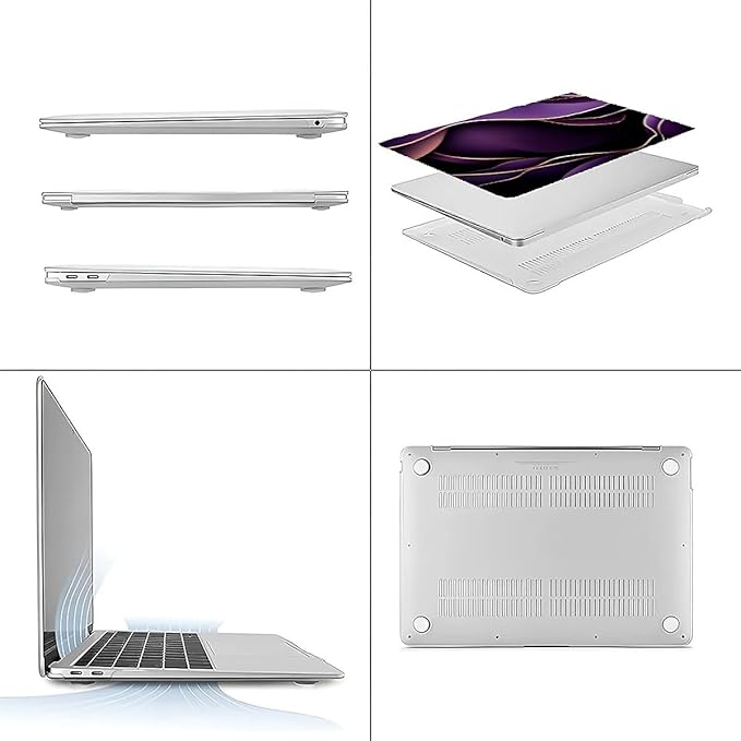 COTAIL Compatible with MacBook Air 13.3 13.6 Inch Case 2022 2021 2020 2019 Plastic Hard Shell Case Cover,13.3 Pro(A1706/A1708/A1989/A2159/A2289/A2338), Purple and Gold Color Line