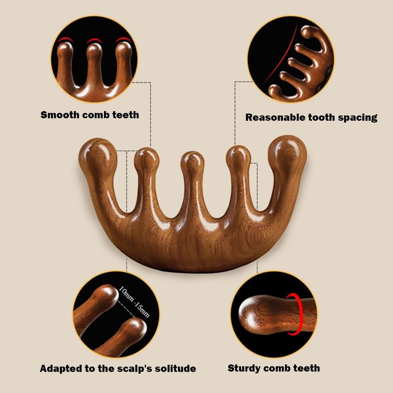 Cureder Wooden Scalp Massager - Handmade 100% Natural Green Sandalwood Wide Tooth Combs - Wood Massage Comb & Sandalwood Comb for Luxurious Hair Care