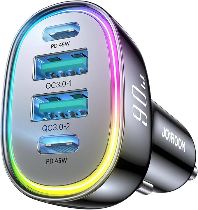 120W for iPhone 17 16 Pro Max Car Charger USB C Fast Charge, 4-Port Car Charger Cigarette Lighter Adapter, Dual 60W USBC & USB-A Multiport Car Adapter for iPhone 17 Pro/15/14/13, Galaxy S26/S25, iPad