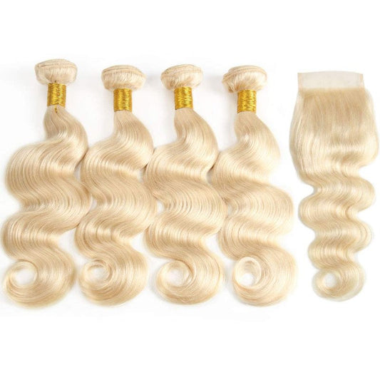 InsQueen 14 inch #613 One Bundle Unprocessed Brazilian Virgin Human Hair Bundles Body Wave Blonde Hair Extensions 100% Virgin Remy Human Hair