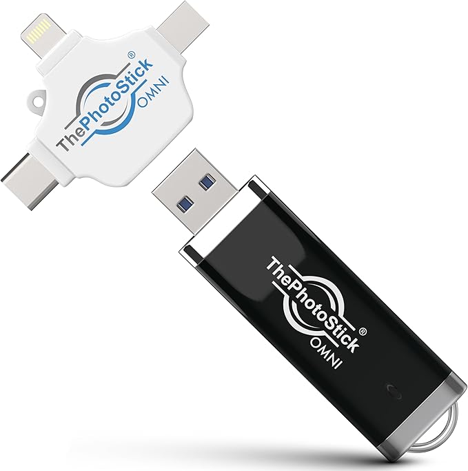 ThePhotoStick® Omni 128GB USB Flash Drive & Memory Stick – Automatic Photo & Video Backup for iPhone, Android, Mac & PC – Multiport Connection to Easily Store & Transfer Files