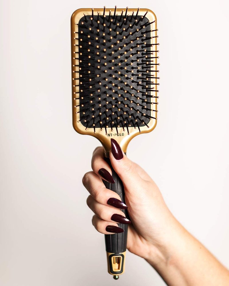Olivia Garden Ceramic + Ion NanoThermic Styler Hair Brush - Daily Styling for All Hair Types - With Retractable Sectioning Pick, NT-PDL (Large Paddle)