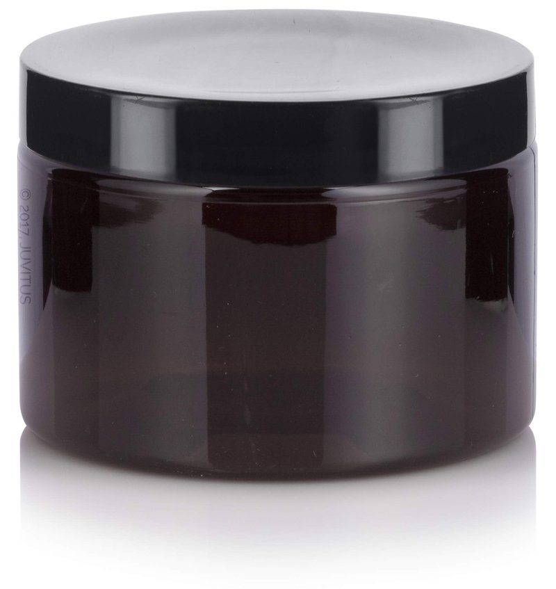 JUVITUS (6 pack) 12 oz Amber PET Plastic Jar with Black Smooth Lids Empty Storage Containers