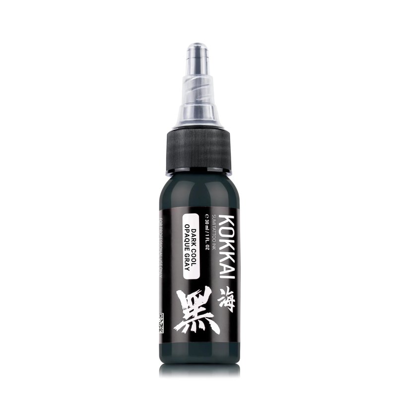 Kokkai Sumi Cool Opaque Gray Tattoo Ink Set, Premium Quality, Precision Medium Viscosity, Rich Hue, Quick Healing, Acrylic-Free, Water-Based, Ready-to-Use Ink for Precision Tattooing (Set of 5, 1 oz)