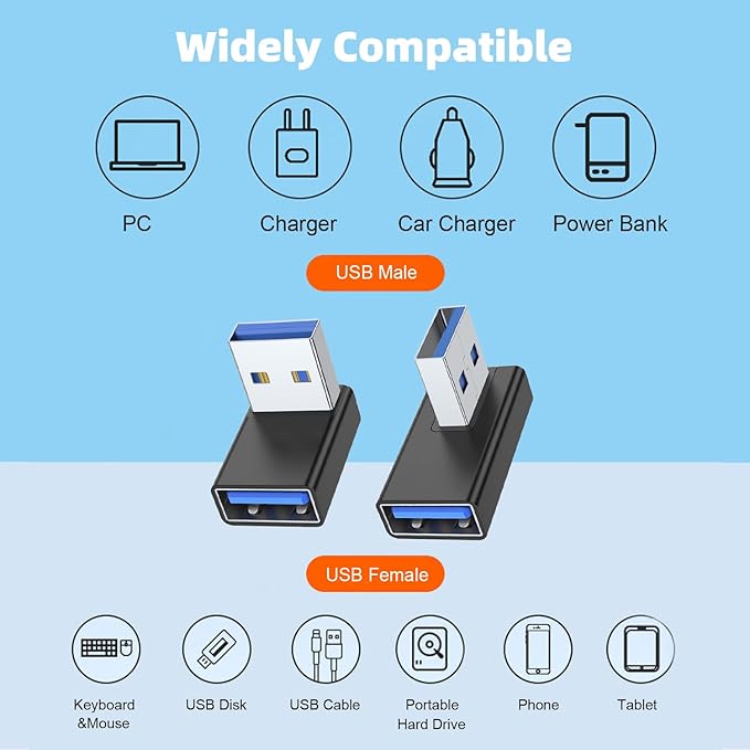 AreMe 90 Degree USB 3.0 Adapter 4 Pack, Up&Down, Left&Right Angle, Black