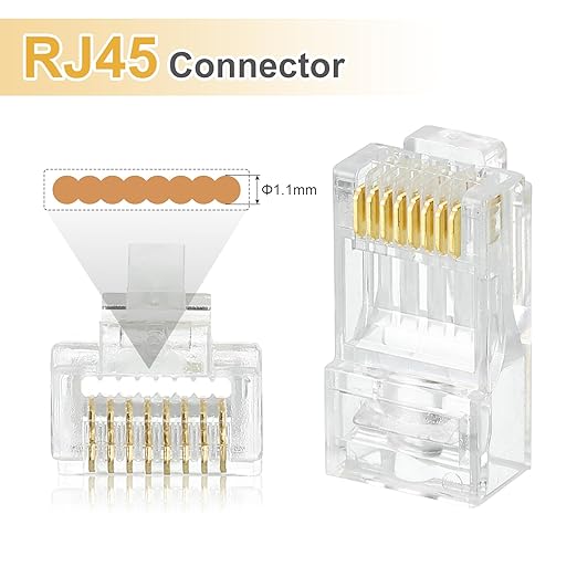MECCANIXITY 60pcs Cat6 RJ45 Pass Through Connectors, RJ45 Connector 8P8C Gold Plated Plugs with 60pcs Dark Grey Strain Relief Boots for Solid or Stranded UTP Ethernet Cable, 1.1mm