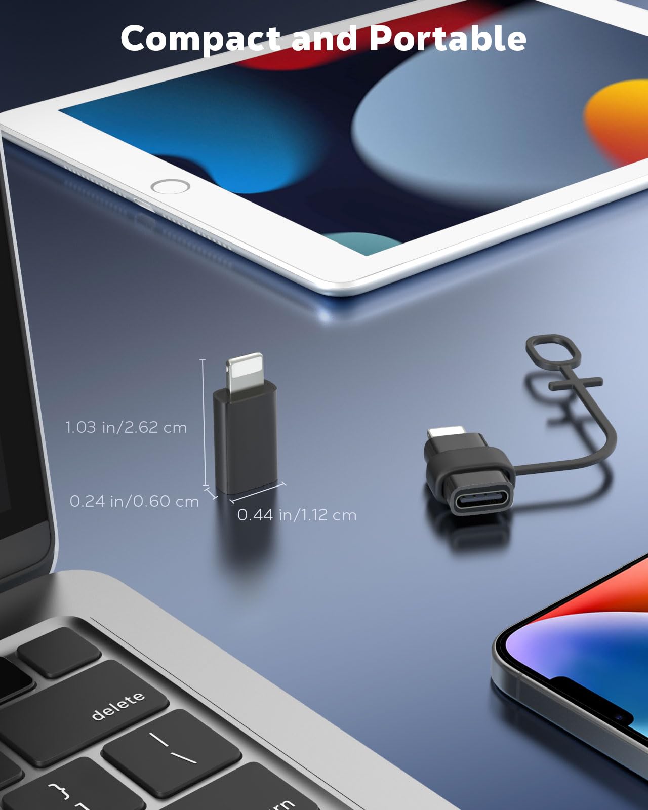 MoKo USB C to Lightning Adapter, Not for Audio/OTG, Lightning Male to USB C Female Adapter for iPhone 14/13/12/11/X Series, iPad/AirPods, Support Charging & Data Sync, with Anti-Lost Loop, Black