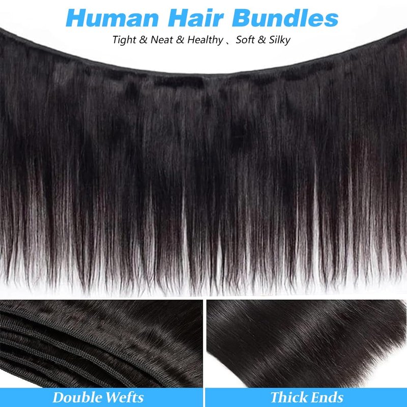 Brazilian Virgin Human Hair Bundles - 100% Unprocessed Straight Hair | 14-Inch Double Weft, Natural Black