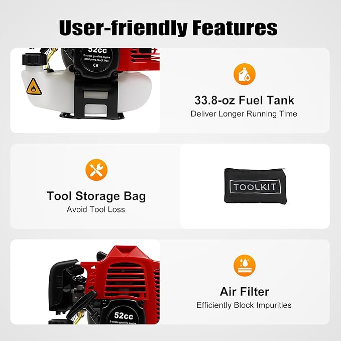 Handheld Sweeper, 52cc 2 Stroke Engine 2.3HP Gasoline Powered Sweeper Broom Driveway Lawn Lawn Artificial Grass Power Brush Lawn Sweeper Cleaning Tools Gasoline Engine Powered Broomâ¦