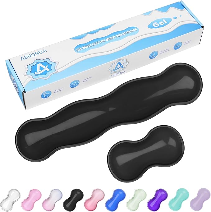 ABRONDA Gel Wrist Rest for Keyboard and Mouse, Wrist Rest for Keyboard, Mouse Wrist Support, Pain Relief, Cool Touch, Non-Skid, Keyboard and Mouse Wrist pad Set