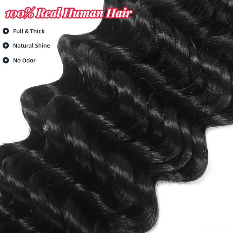 Deep Wave Human Braiding Hair 18Inch 2 Bundles 100g Bulk Human Hair for Braiding No Weft Human Braiding Hair for Boho Braids Wet and Wavy 100% Brazilian Virgin Curly Hair for Braiding Hair Extensions