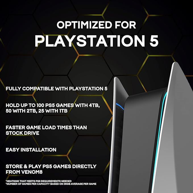 Fantom Drives Venom 8 w/Heatsink SSD 4TB, PCIe Gen4 M.2 2280 Internal Solid State Hard Drive, Seq. Read Up to 7,400MB/s for High End Computing, Workstations, Compatible w/PlayStation 5, VM8X40-PS5