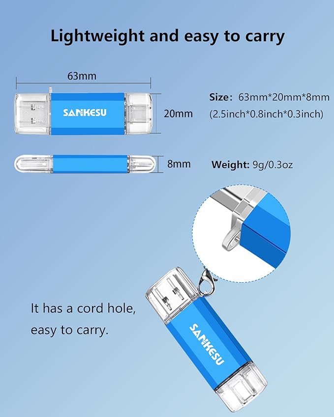 SANKESU 128GB 3 Pack 2-in-1 USB C Flash Drive USB-A+Type-C Dual Drive OTG,USB C Storage Flash Drive with LED Light Compatible with iPhone 17/16/15, Android Smartphone/Tablets/Computers