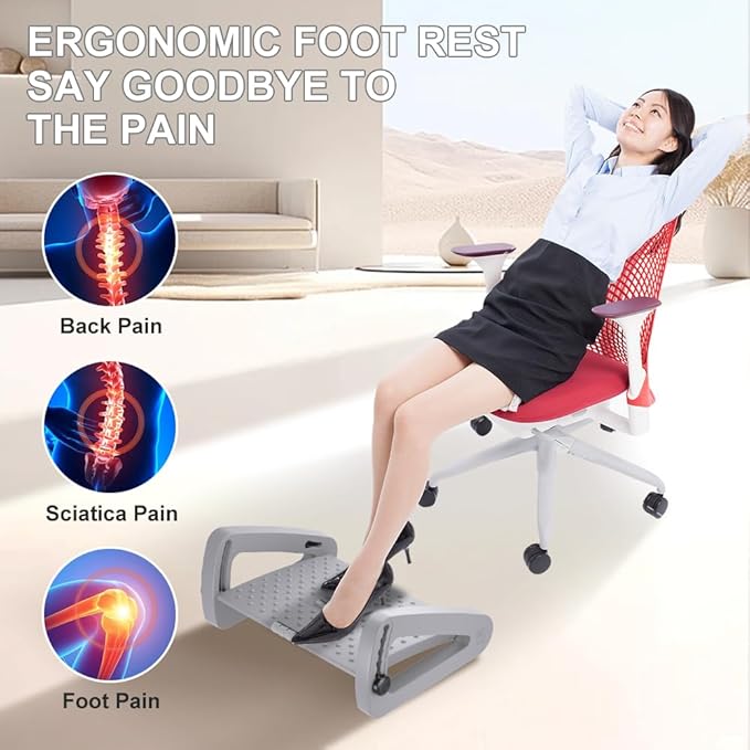 ZLMHYYM Foot Rest for Under Desk at Work - Six Heights Adjustable Under Desk Footrest - Ergonomic Foot Stools for Under Office Desks - Desks Foot Rest with Massage Rollers - Leg Rest for Chair (Gray)