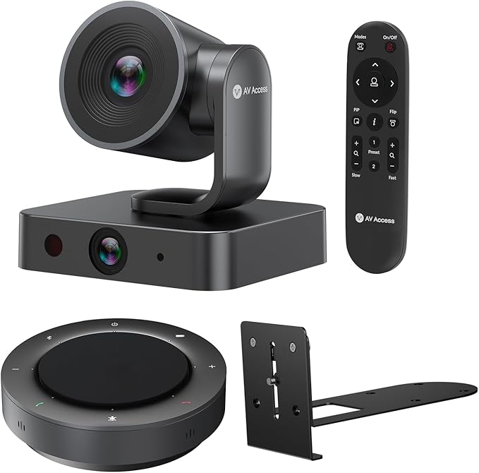 All-in-One Conference System: 4K AI PTZ Webcam with Dual Lens + Wireless USB/Bluetooth Speakerphone, AI Framing & Presenter Tracking, 15x Zoom, 360° Mic, Zoom/Teams/Webex Compatible for Meeting Room